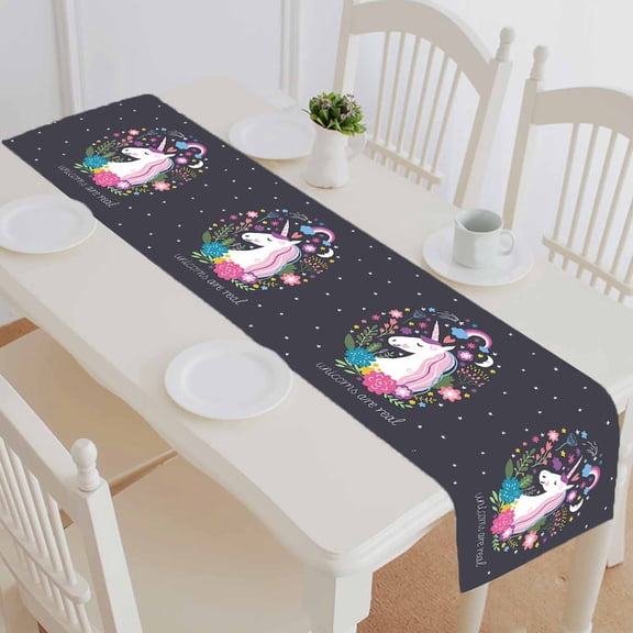 PKQWTM Unicorn Are Real Cotton and Linen Table Runner Kitchen Dining Room Supplies Size 14x72 Inch