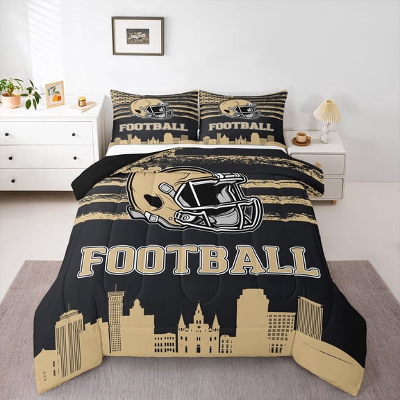 Erosebridal Helmet City Silhouette Comforter Sets Twin Size,New Orleans Comforters & Duvets,American Football Bedding Twin Comforter Set,Breathable Room Decorative Reversible,2-Piece