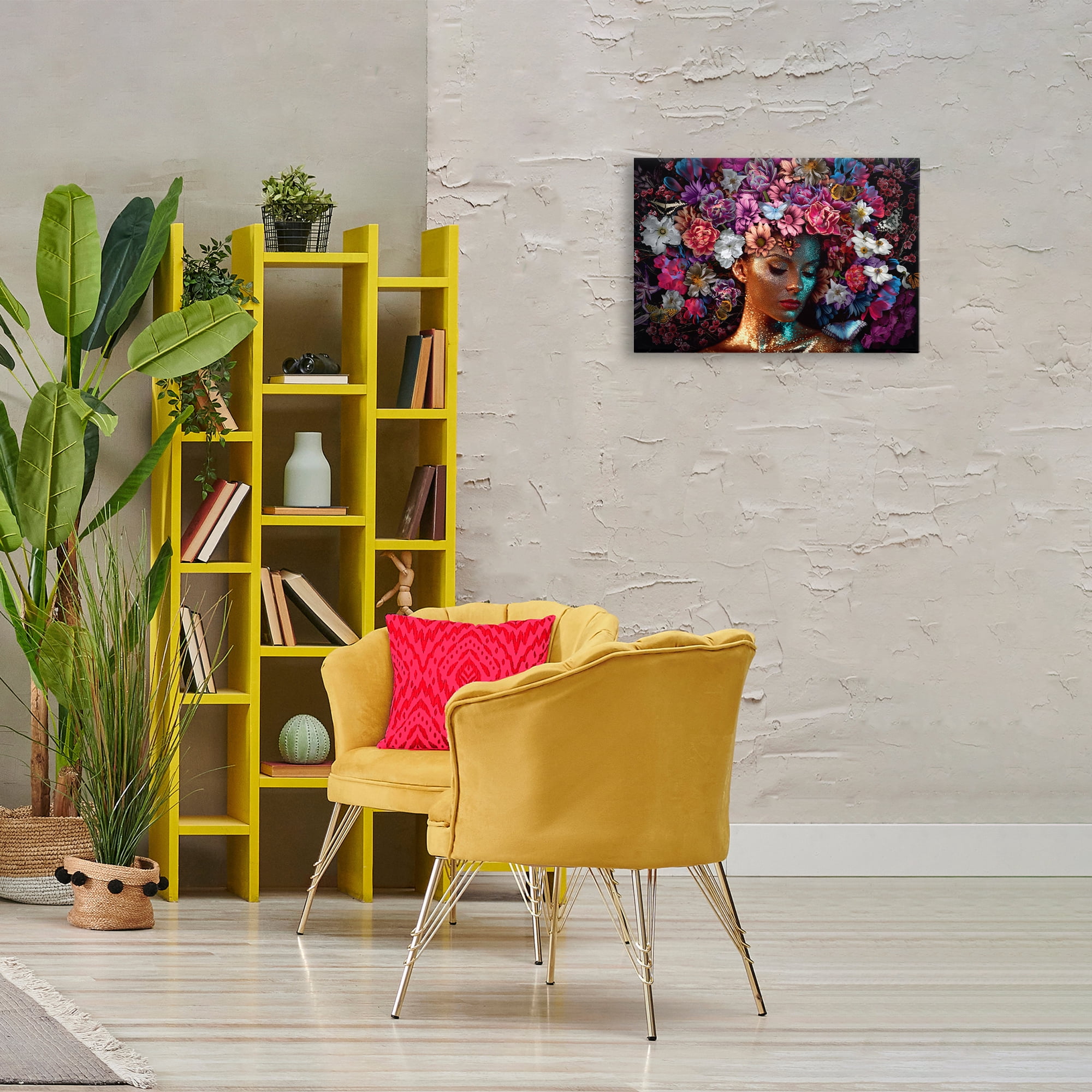 Stupell Industries Glitz Woman with Florals Plants & Flowers Painting Wrapped Canvas Art Print Wall Art, 24 x 16