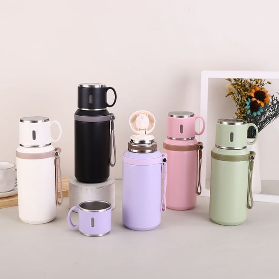 Queroig Cup 316 Stainless Steel Vacuum Insulated Bottle with Leakproof Lid And Portable Handle 2-in-1 Drinking Cup Wide Mouth for Hot Cold Drinks