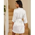 thumbnail image 4 of Oudiya Women's Lace-Trim Silk Robes Bride Bridesmaid Kimono Satin Bathrobe V Neck Sleepwear with 3/4 Sleeve, 4 of 7