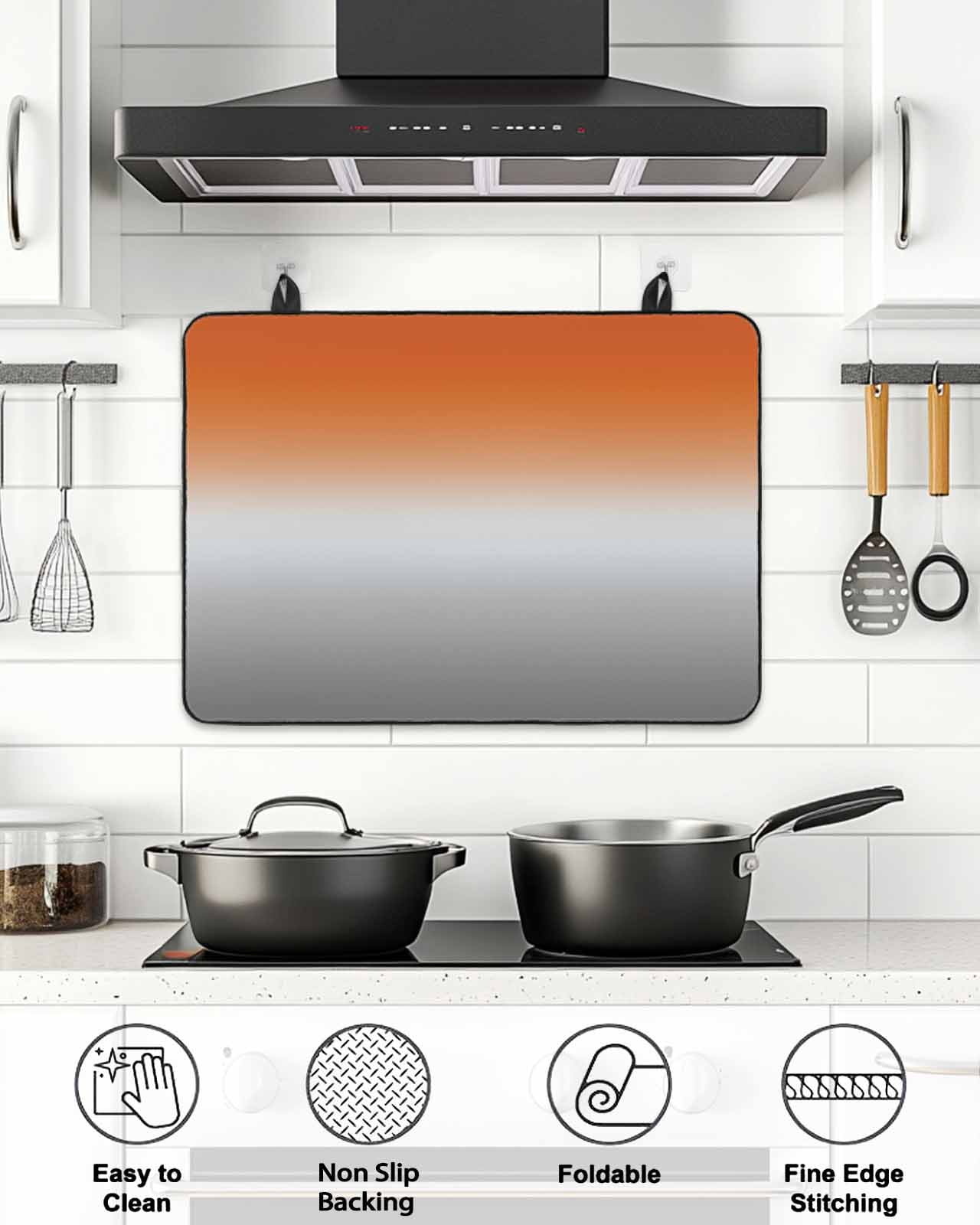Stove Top Covers for Electric Stove, Burnt Orange Gray Ombre Glass Stovetop Cover Protector, Modern Gradient Abstract Art Induction Cooktop Protector Oven Mat for Kitchen Countertop 31"x24"