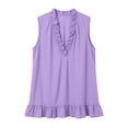 thumbnail image 4 of Craaazy Womens Sleeveless V Neck Tank Tops Solid Color Loose Fit Casual Summer T-shirts with Ruffle Trim for Beach Vacation, 4 of 6