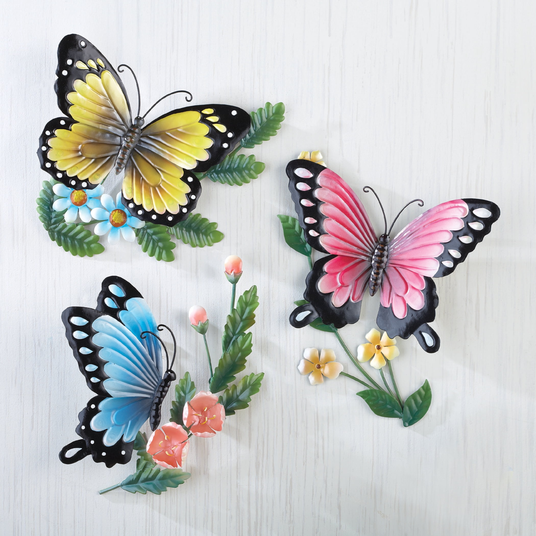 Collections Etc 3D Metal Sculpted Butterflies Wall Art, Hand-Painted, 3