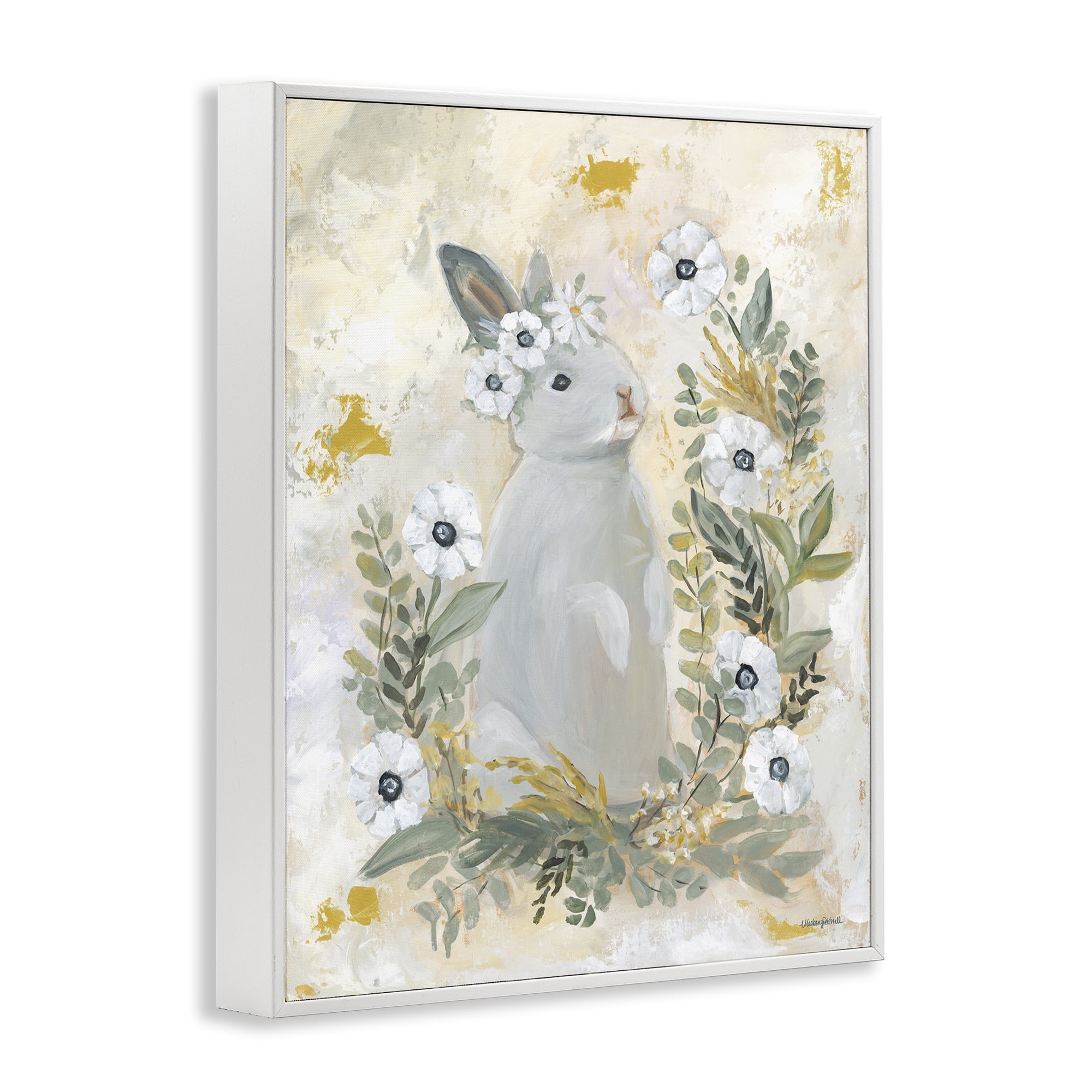 Bunny with White Blooms White Framed Giclee Art, 24 x 30, Made In USA