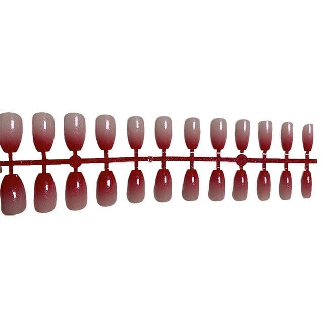 Coffin Fake Nail Gradient Not Susceptible to Allergies Waterproof Shiny Pattern Nail Enhancement Tablets Charming Manicure Tips Gradient Red
