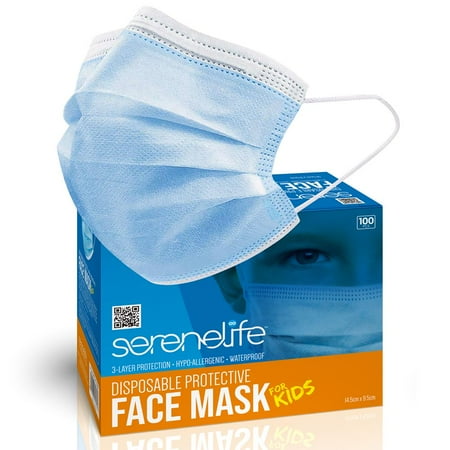 Serene Life 100 Pcs. Kids Disposable Face Masks - 3 Layer Protection Breathable Face Masks, for Kids