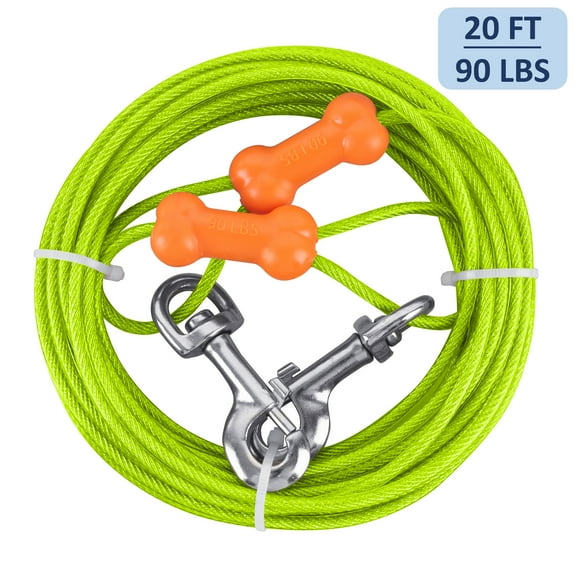 Petfamily Dog Tie Out Cable, Safe for Medium to Large Dogs, Green, 20FT 90LBS