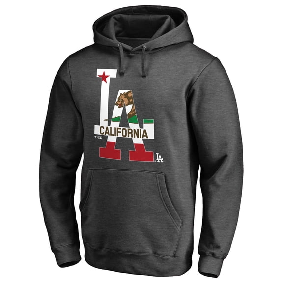 Men's Heathered Charcoal Los Angeles Dodgers Hometown Collection Cali Flag Pullover Hoodie