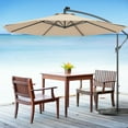 thumbnail image 1 of Costway 10' Hanging Solar LED Umbrella Patio Sun Shade Offset Market W/ Base Beige, 1 of 9