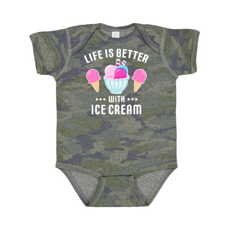 

Inktastic Life is Better with Ice Cream with Bowl and Two Cones Gift Baby Boy or Baby Girl Bodysuit