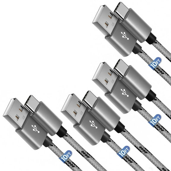 Afflux 4 Pack USB-A to USB-C Fast Charger Braided Type C Cable Compatible with iPhone 17 / 16 / 15 Pro Max Plus Air, Samsung Galaxy S25 S24 S23 Ultra, Google Pixel, iPad Pro, Universal (10ft, Gray)