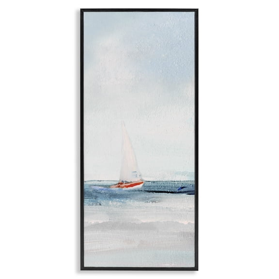 Stupell Industries Sailboat in Distance Nautical & Beach Painting Black Framed Art Print Wall Art, 10 x 24