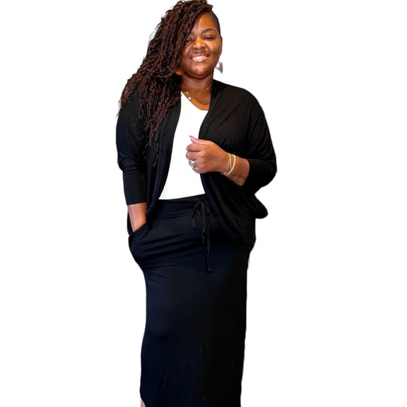 Women's Plus Size Cocoon Cardigan Maxi Skirt Set