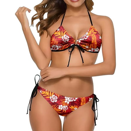 HABDGIKS Bikinis Sets for Women Sexy Quirky Hawaii Diy Stretch Floral Elastic Separate Swimsuit