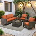 thumbnail image 6 of ODELIO 4‑Piece All‑Weather Wicker Patio Furniture Set, Outdoor Conversation Set with LED Lighted Coffee Table, Orange-red Cushions for Backyard Porch Garden, 6 of 9