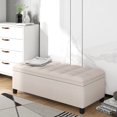 thumbnail image 2 of 46" Storage Upholstered Bench, Upholstered Bench Chair with Storage Cabinet and Padded Seat, Button Tufted Footrest Ottoman with Flip Top for Living Room Bedroom, Space Saving, Beige, 2 of 7