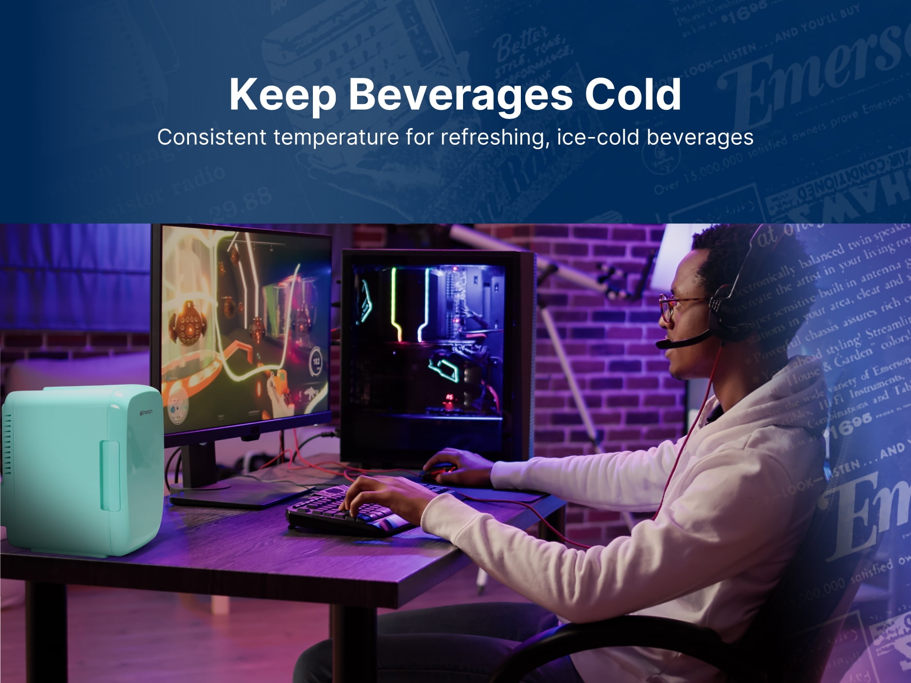 Emerson EFC-5000 Portable Mini Fridge Cooler, Turquoise