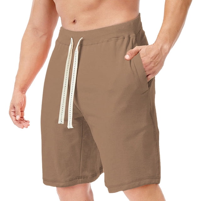 Aayomet Men's Shorts Athletic Beach Shorts Solid Drawstring Sports Workout Shorts With Pockets (Brown, S)