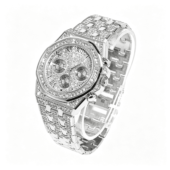 DESIGNICE Diamond Iced Out Watch Cz Gold Plated 40Mm Width Roman Numerals Dial Quartz Wristband Watch for Men Women Analog Watch Men