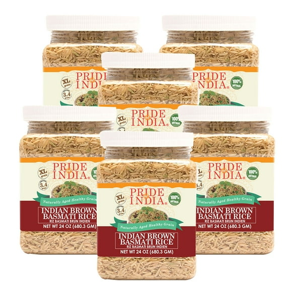 Pride of India Extra Long Brown Basmati Rice, 1.5 lb Jar, Pack of 6