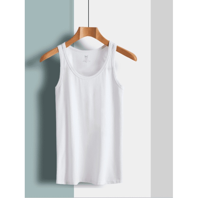 Débardeurs 100 % Coton Sans Manches à Col Ras du Cou, T-Shirts Basiques Unis, Camisoles, Lot de 4 - Blanc
