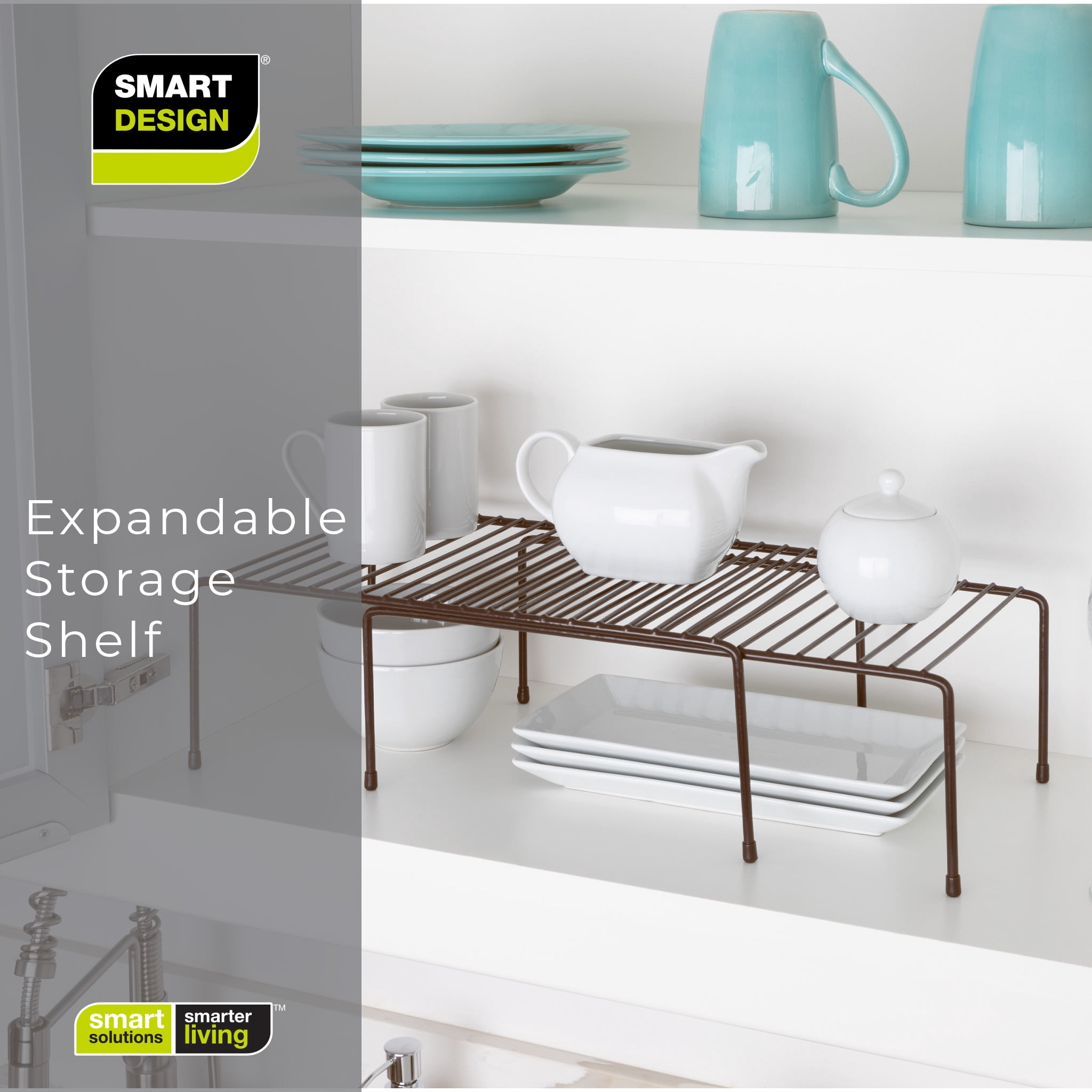 Smart Design Cabinet Storage Shelf Rack - Extendable 16 to 32.5 inch - Steel Metal Wire - Bronze