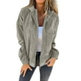 thumbnail image 2 of Women'S Solid Color Corduroy Jacket Minimalist Style Hooded Zip Front Coat Casual Outerwear Khaki M, 2 of 8
