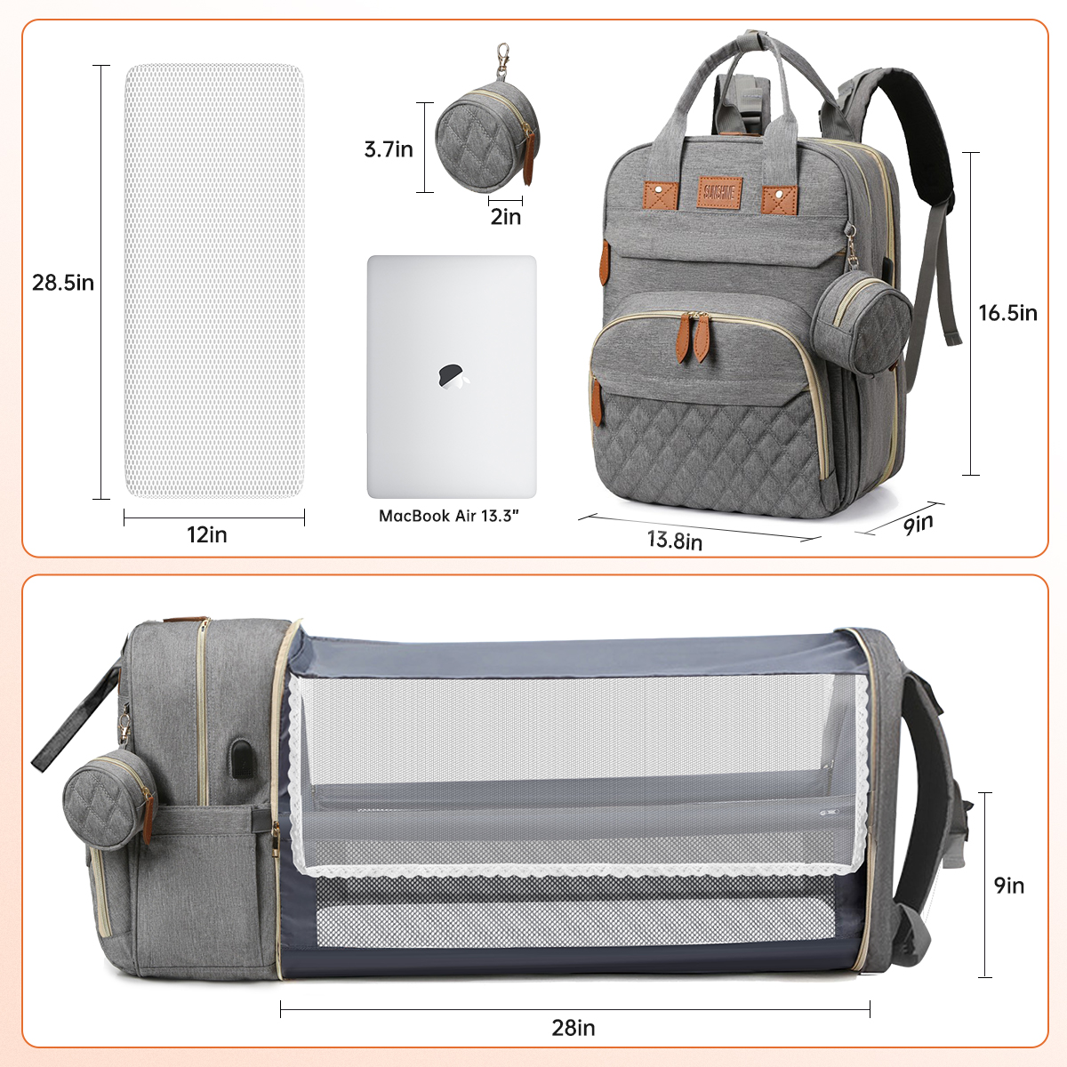 GPED Diaper Bag Backpack with Foldable Crib and Sunshade photo 3