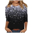 thumbnail image 1 of Bowake Chemises Brillantes à Manches 3/4 pour Femmes, Col Rond Décontracté, Tops Scintillants d'Été, Blouses de Soirée pour Dames, 1 of 5