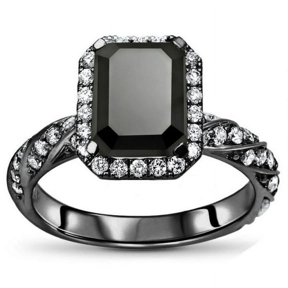 Rag Jewels 3.00 Ct Emerald Cut Black And Diamond Diamond Engagement Wedding Thanksgiving Hidden Band Ring 14K Black Gold Plated 925 Sterling Silver For Women's -4