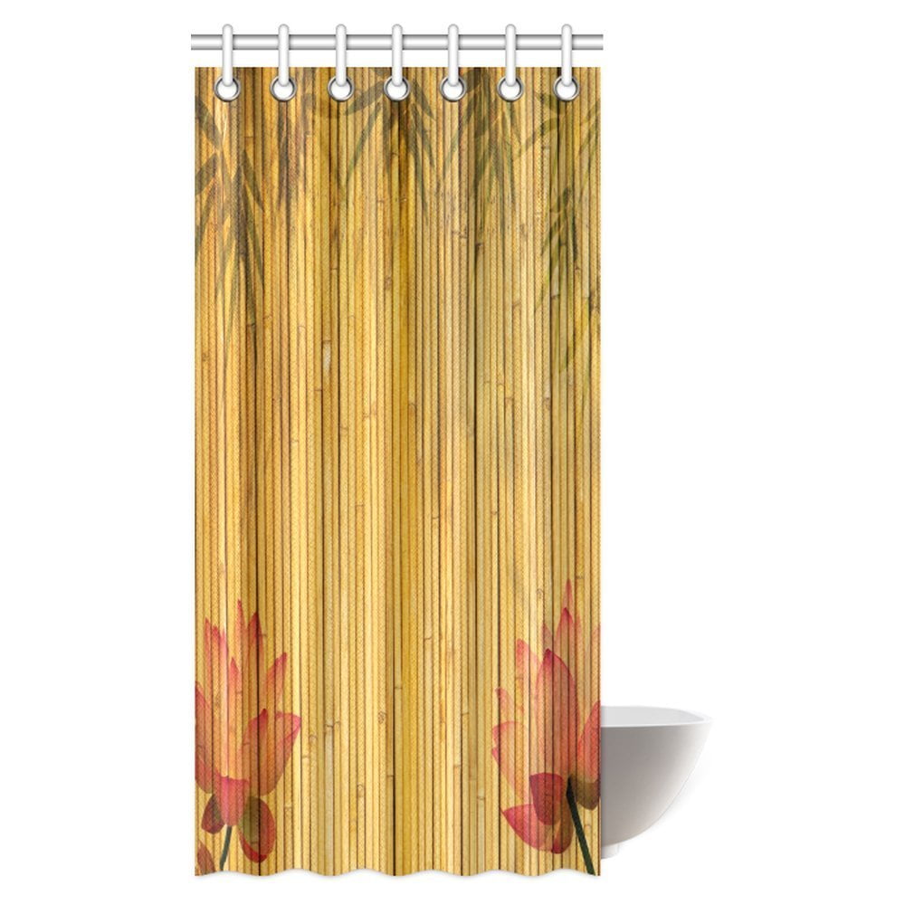 MYPOP Bamboo Shower Curtain, Lotus Flower and Bamboo Background on