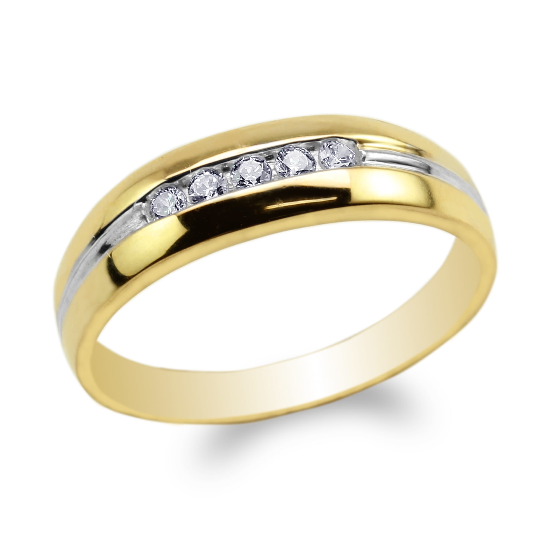 SVC-JEWELS Mens 14k Yellow Gold Over Channel Set Round White CZ Diamond Wedding Band Anniversary Ring