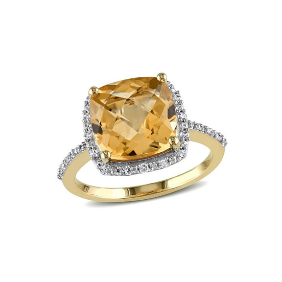 4.00 Carat (Ctw) Cushion-Cut Citrine Halo Ring in 10K Yellow Gold with Diamonds for Women