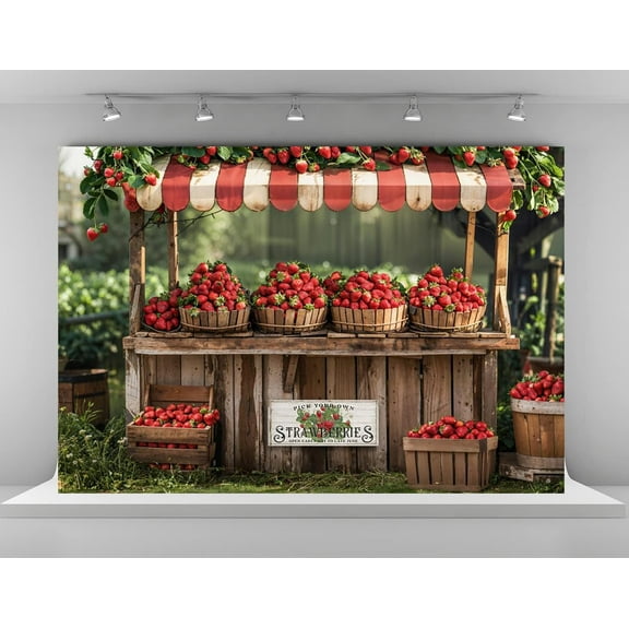 Red Strawberry Backdrops for Photography Summer Fruit Shop Background Pick Your Own Strawberry Backgrounds Baby Birthday Party Banner Studio Backdrop