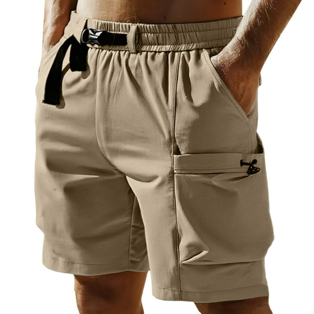 Pantalones cortos deportivos de secado rápido para hombre - Color liso transpirable - Poliéster, cintura elástica, tallas M-XXXXL
