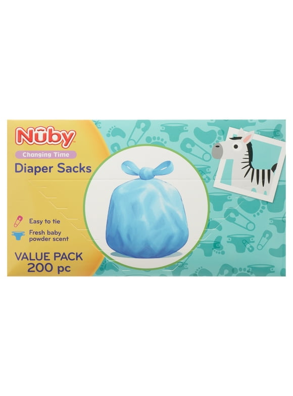 Nuby Dirty Diaper Disposal Sacks, Fresh Baby Powder Scent, Blue, 200 Count