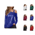thumbnail image 1 of Womens Sparkle Top 2026 Spring Fashionable Long Sleeve Off Shouder Strappy Sequin T Shirts Going out Tops Rave Outfits, 1 of 4
