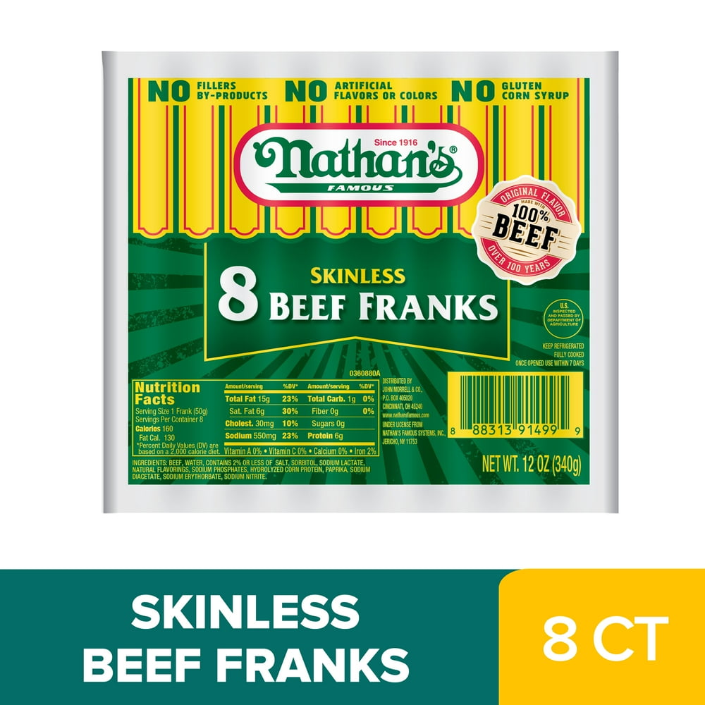 Nathan's Skinless Beef Hot Dogs, 12 oz