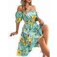 thumbnail image 5 of Women's Off Shoulder Floral Smocked Midi Flowy Long Dresses Dress for Beach Summer Green S, 5 of 10