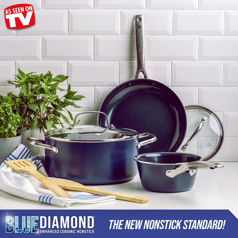 Blue Diamond Ceramic Nonstick 7 Pieces Pots and Pans Cookware set, Blue 