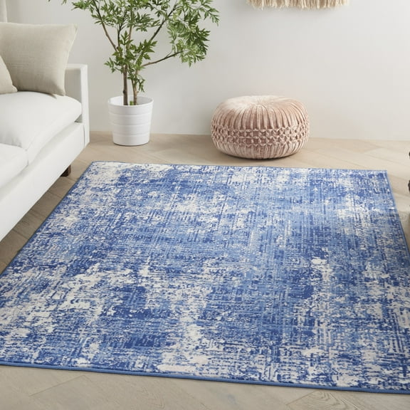 Nourison Whimsicle Artistic Contemporary Blue Ivory 5' x 7' Area Rug, (5' x 7')