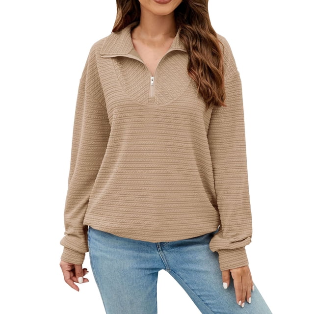 Gibobby Suéter Navideño Mujer Sudaderas con media cremallera para mujer, con cremallera de un , sudaderas con capucha de tamaño, suéteres, trajes de otoño, ropa de invierno (Caqui, L)