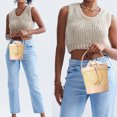 thumbnail image 4 of Bolso Rattan PU Cuero Paja Playa Vacaciones Viaje Bolso para Mujer Caqui, 4 of 6
