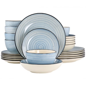 Elama Gia 24-Piece Stoneware Dinnerware Set, Light Blue