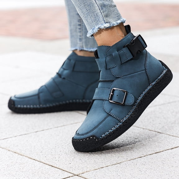 KANG Fashion Couples Matching Sneakers for Women & Men, Spring Summer Plus Size Leather Upper Shoes, Hand-Stitched Casual Comfort Athletic Training Fitness Shoes Blue 36