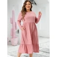 thumbnail image 2 of DARING DIVA Plus Size Casual V Neck T Shirts Flowy A-Line Dress 1X Pink, 2 of 6
