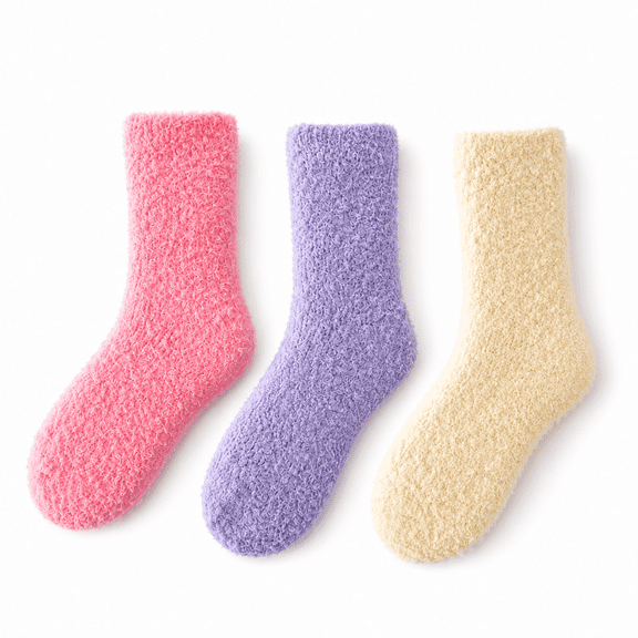 3 Pairs Womens Cozy Fuzzy Socks, Thick Plush Microfiber Slipper Socks for Winter, Home, Sleeping & Lounging