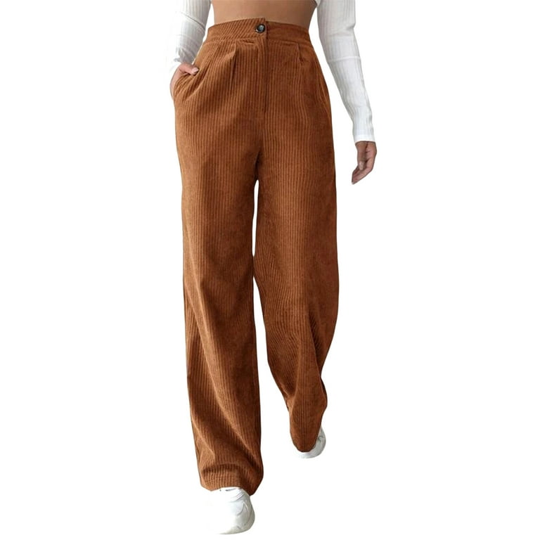 Women Corduroy Trousers Solid Wide-Leg Pants Straight Casual Lady