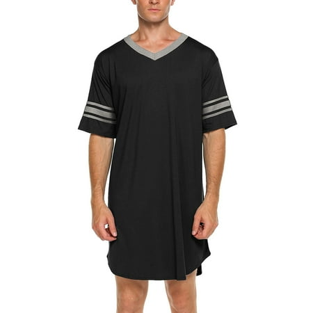 

Men Cotton V-Neck Sleep Shirt Loose Nightshirt Pyjamas